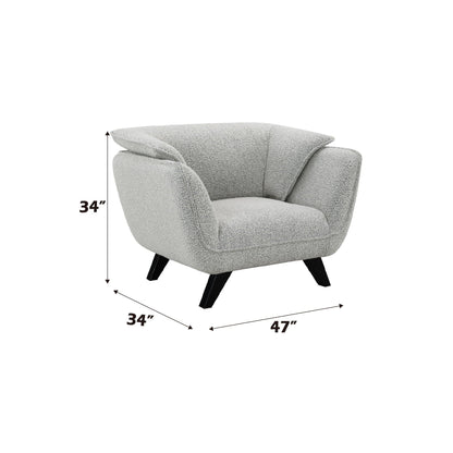 Nayeli Boucle Chair, light gray boucle arm chair by HouseOfZazla with angled black legs on Tampa Home & Garden Store