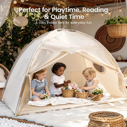 Tiny Land Versatile Kids Bed Tent and Play Tent, cream fabric indoor play tent on Tampa Home & Garden Store