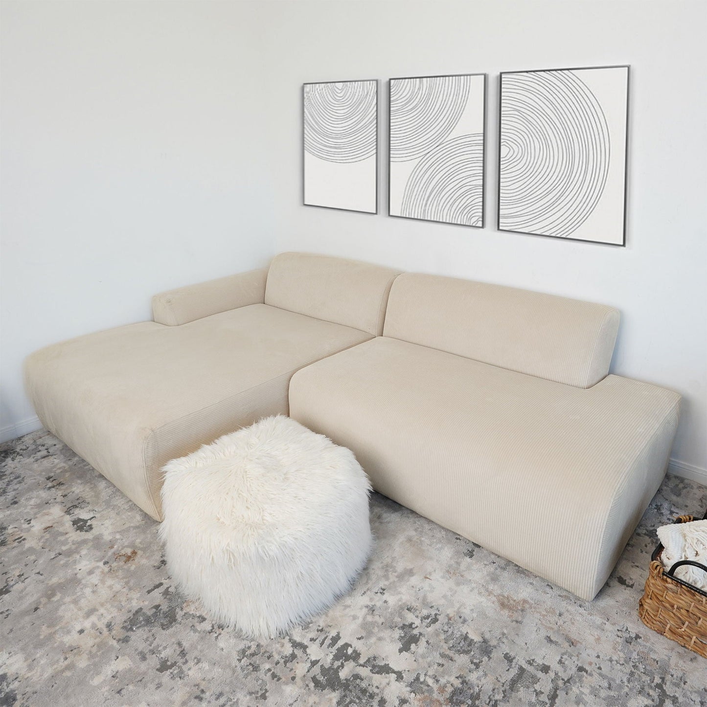 Mar high-quality stationary sectional sofa in beige fabric with chaise, modern L-shape on Tampa Home & Garden Store