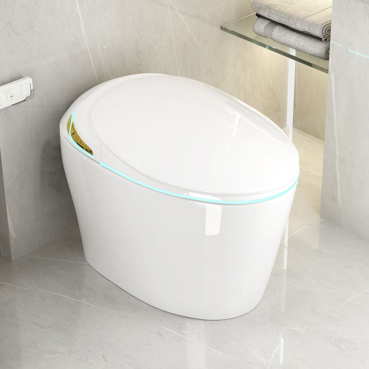 Smart toilet with ceramic bidet, white finish, HouseOfZazla, modern bathroom fixture on Tampa Home & Garden Store