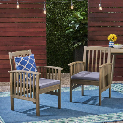 Casa Acacia Dining Chair Set With Cushions in natural wood and gray cushions on Tampa Home & Garden Store