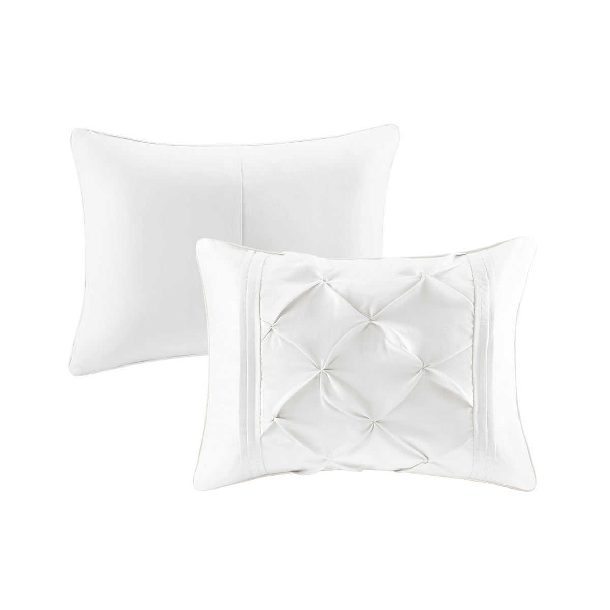 7 Piece Tufted Comforter Set White decorative pillow duo with diamond-tufted front on Tampa Home & Garden Store