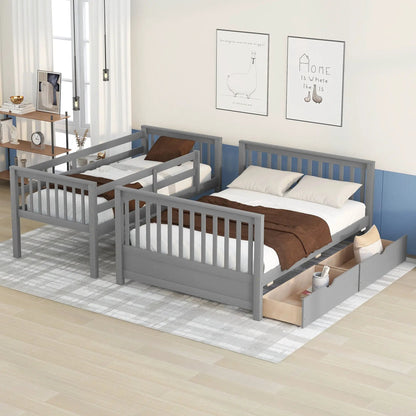 Bunk Bed With Ladders And 2 Storage Drawers, twin gray wooden frames with built-in drawers on Tampa Home & Garden Store