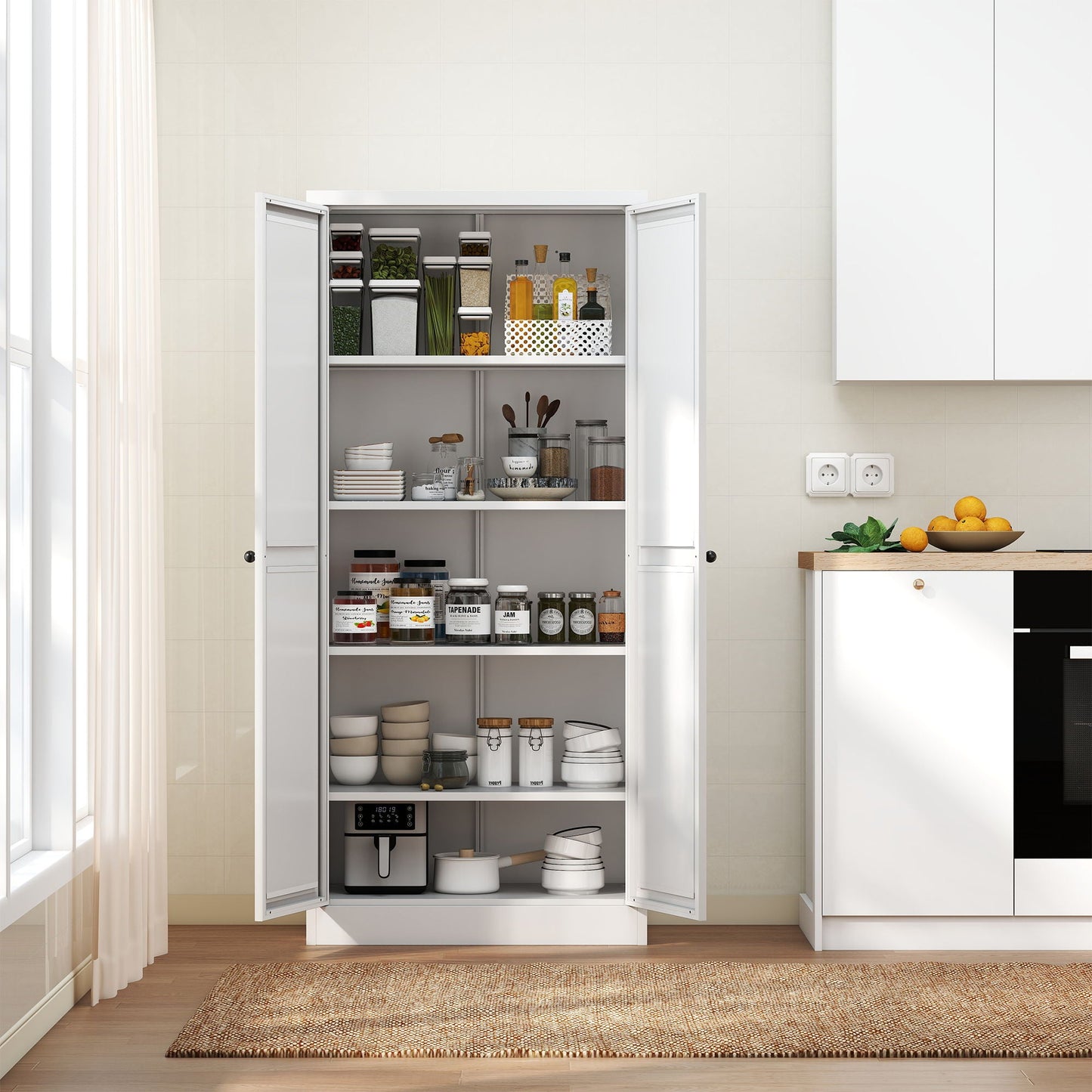 White Metal Pantry Cabinet With Steel Shelves