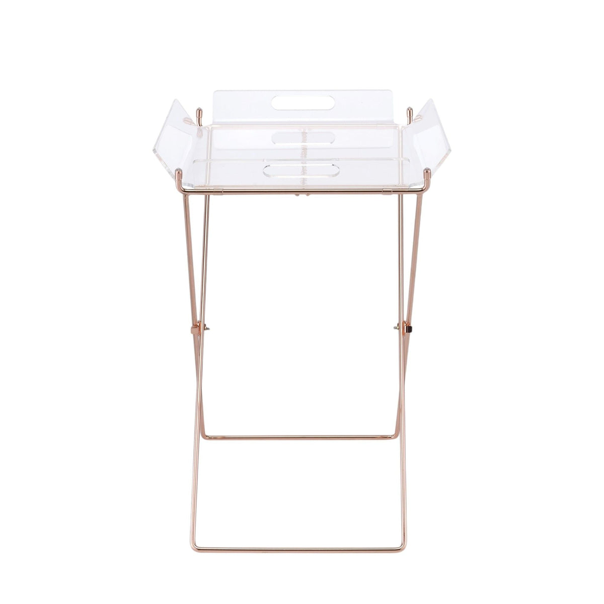 Clear acrylic tray table with removable top, rose-gold metal frame, HouseOfZazla Accent Table on Tampa Home & Garden Store