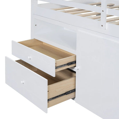 Loft Bed with Drawers and Shelves under Cabinet