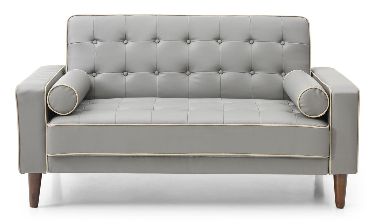 Contemporary futon loveseat for two in gray with tufted back and beige piping HouseOfZazla on Tampa Home & Garden Store