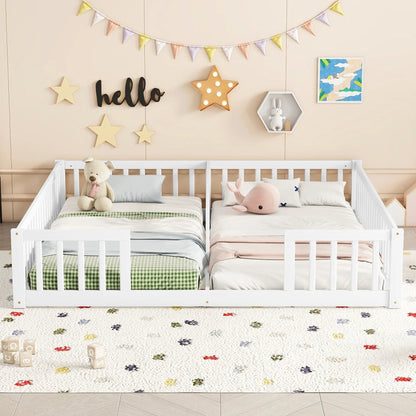 Double Floor Bed with Fence and Guardrails