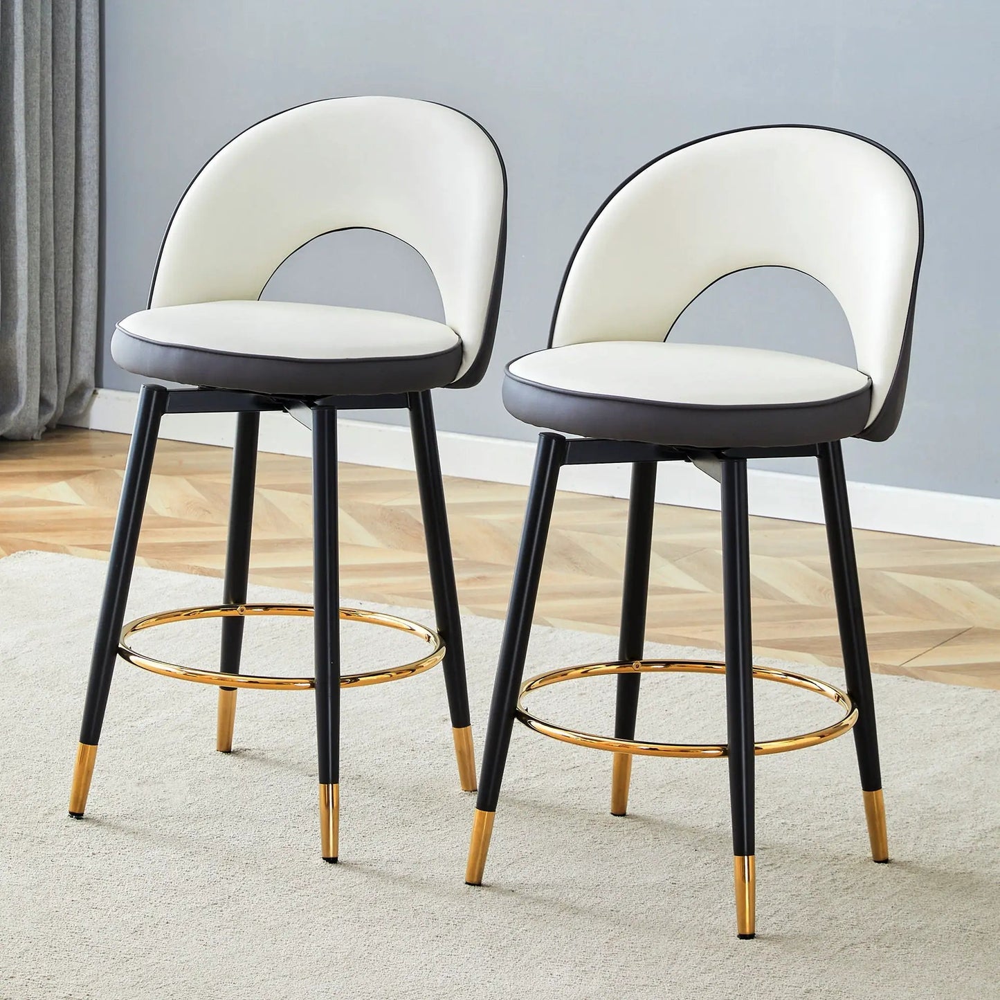 Upholstered Rotatable Bar Chair with Metal Legs