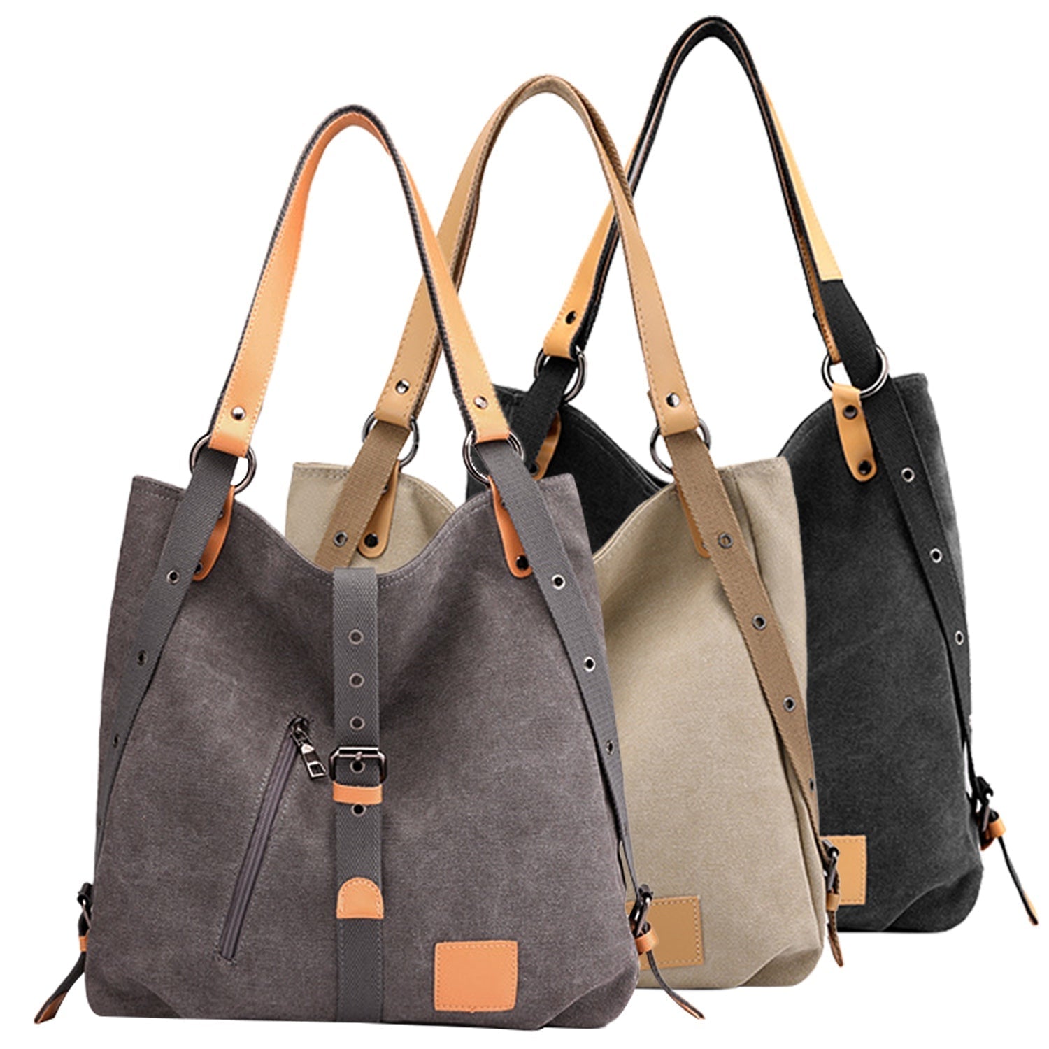 Ladies canvas tote bag 4-pack by GemGear with adjustable tan straps; versatile tote/shoulder bag on Tampa Home & Garden Store