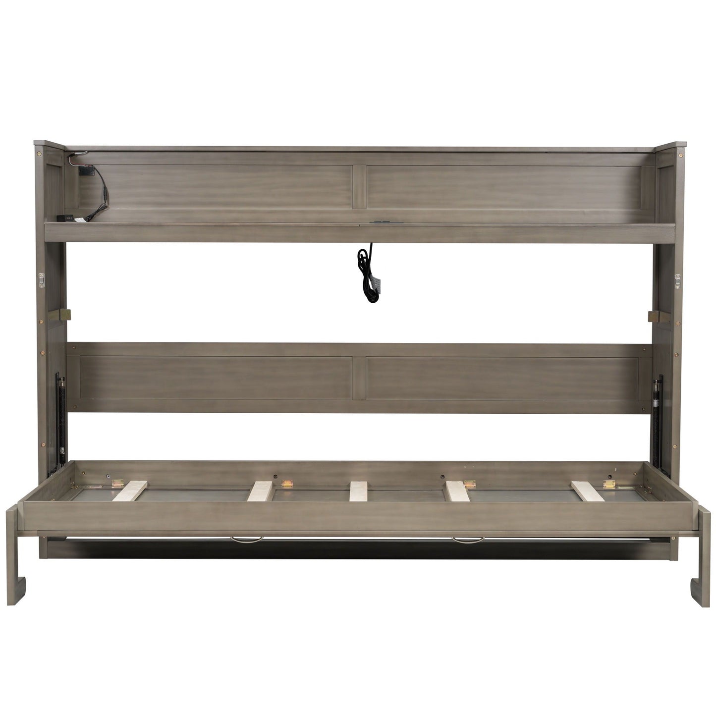 Murphy bed frame in gray steel with exposed wiring on left side on Tampa Home & Garden Store