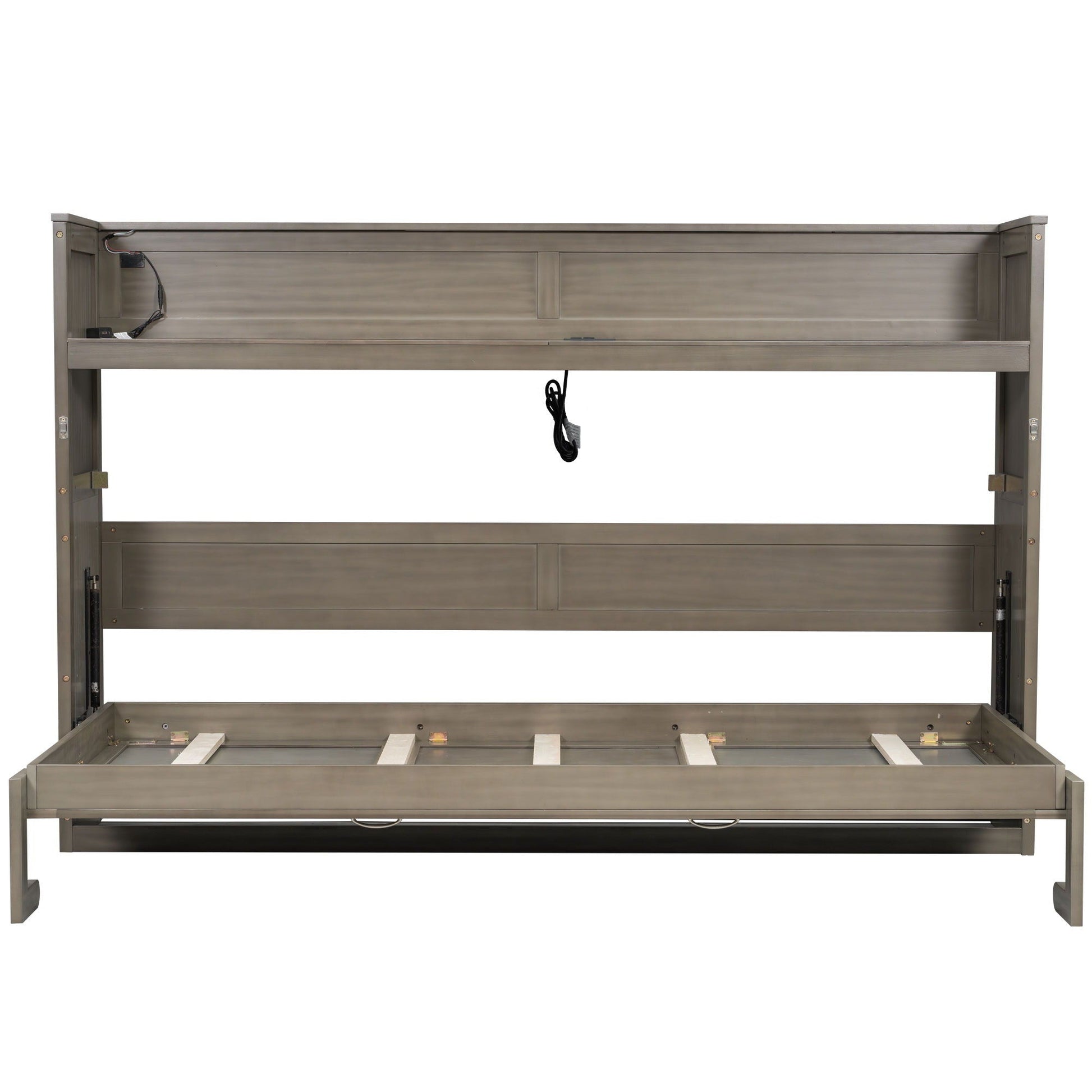 Murphy bed frame in gray steel with exposed wiring on left side on Tampa Home & Garden Store