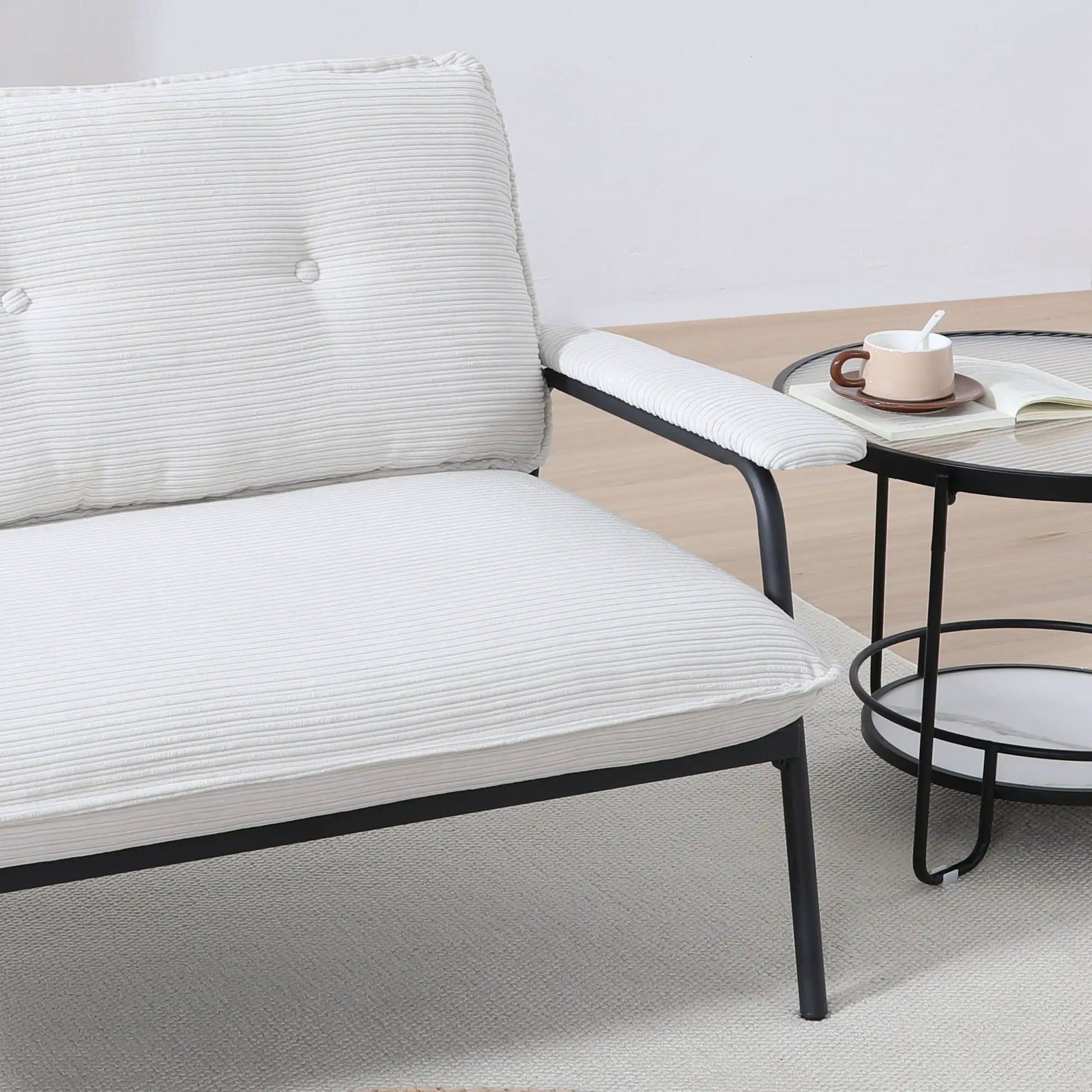 Modern metal-frame sofa with sponge-filled cushions in light gray ribbed fabric Unique Piece Furniture on Tampa Home & Garden Store