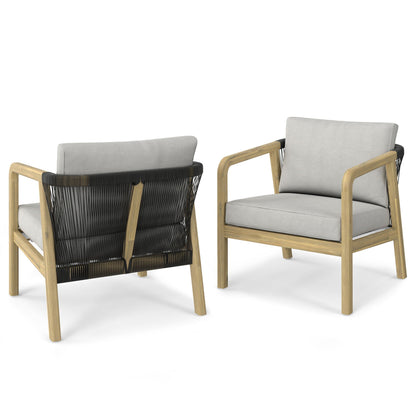 Palmetto outdoor conversation chairs set 2 with gray cushions and wood frame HouseOfZazla on Tampa Home & Garden Store