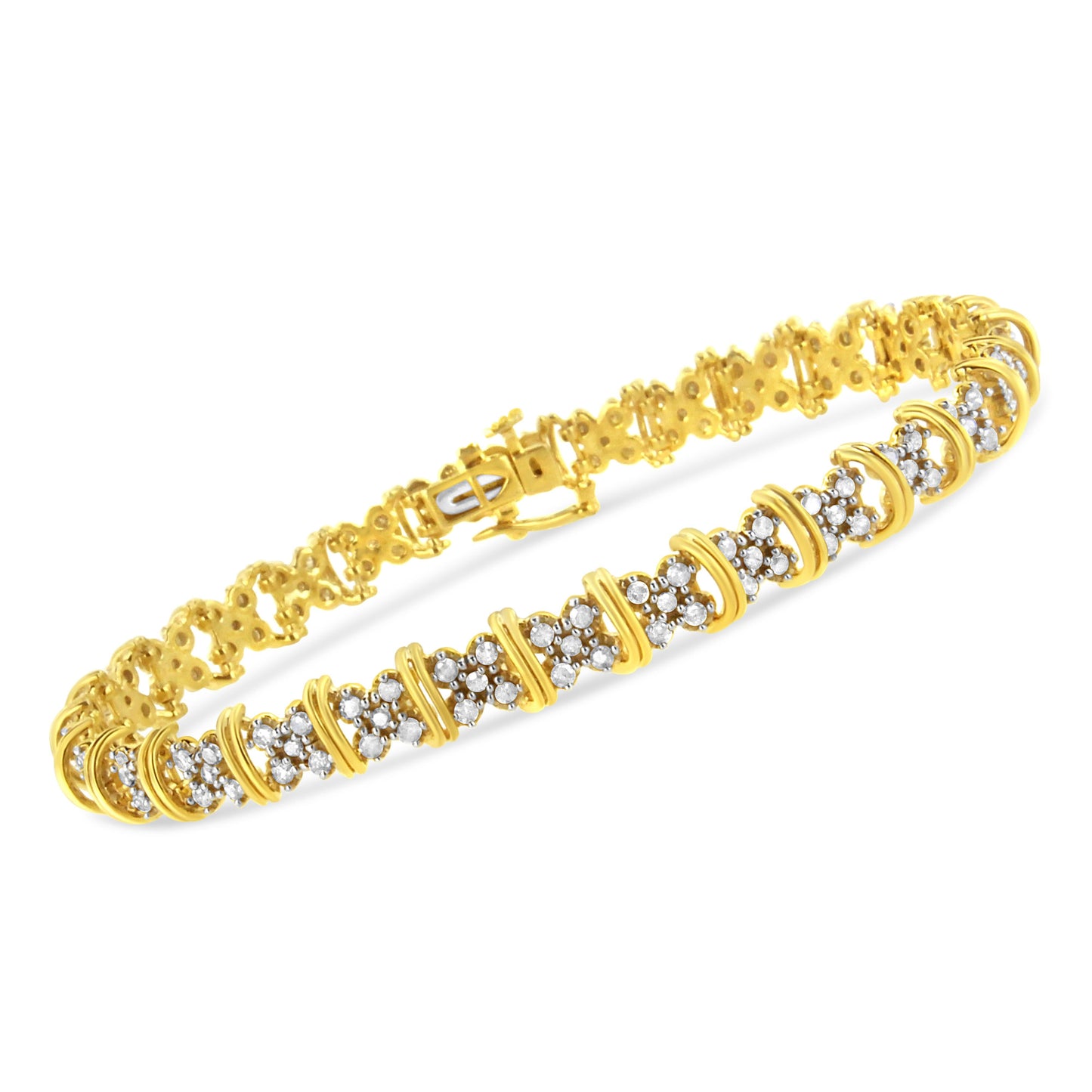 Bracelet 10K yellow gold plated over sterling silver with 2.0 cttw diamond cluster X-link segments 7in Bids.com on Tampa Home & Garden Store
