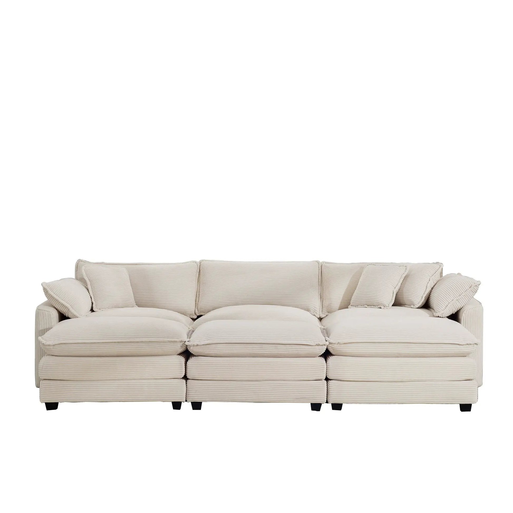 Beige modular sofa with low back and plush cushions, 3-piece set by Unique Piece Furniture on Tampa Home & Garden Store