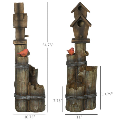Outdoor Birdhouse and Fountain with Lights