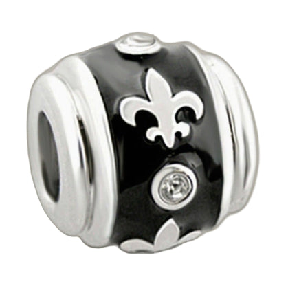 Gabriella Beads Fleur De Lis charm bead, silver frame with black enamel detail on Tampa Home & Garden Store