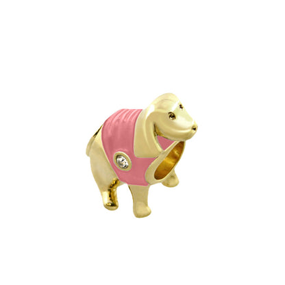 Gabriella Beads Dog charm gold with pink sweater and rhinestone accent, Lauren G Adams on Tampa Home & Garden Store