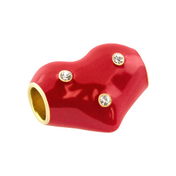 Gabriella Beads Heart charm by Lauren G Adams, red bead with gold trim and three crystals on Tampa Home & Garden Store