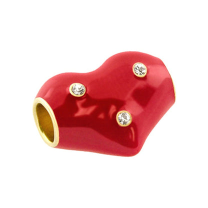 Gabriella Beads Heart charm by Lauren G Adams, red bead with gold trim and three crystals on Tampa Home & Garden Store