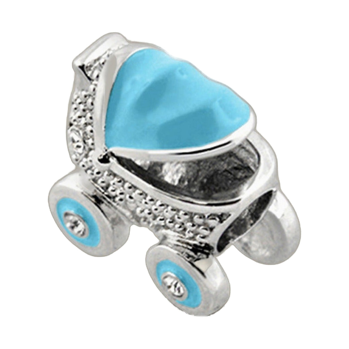 Gabriella Beads Baby Carriage charm by Lauren G Adams, silver tone with turquoise enamel on Tampa Home & Garden Store