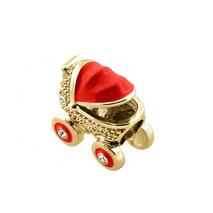 Gabriella Beads baby carriage charm, gold with red enamel hood and red wheels Lauren G Adams on Tampa Home & Garden Store