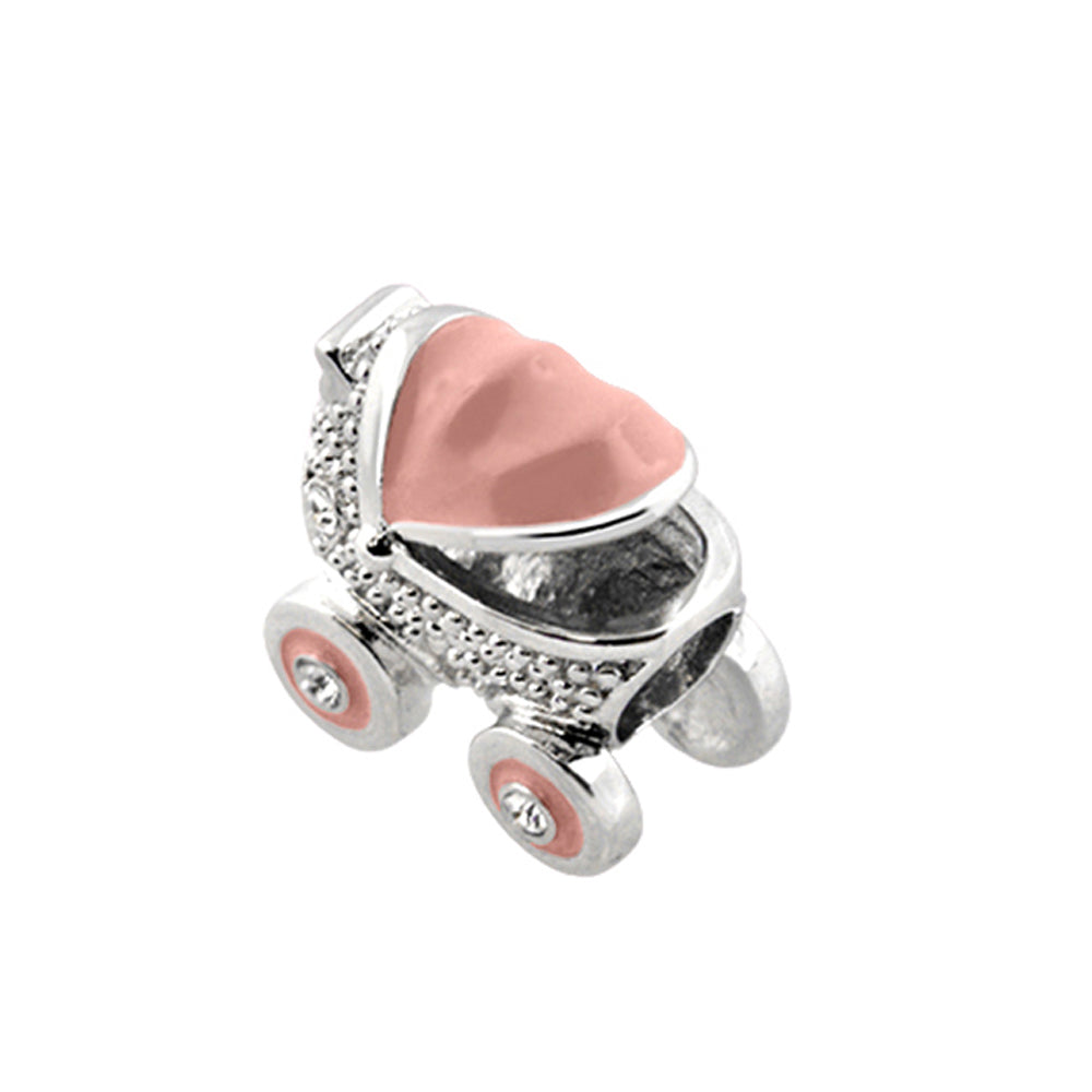 Gabriella Beads Baby Carriage charm by Lauren G Adams, pink enamel pram with silver beaded trim on Tampa Home & Garden Store