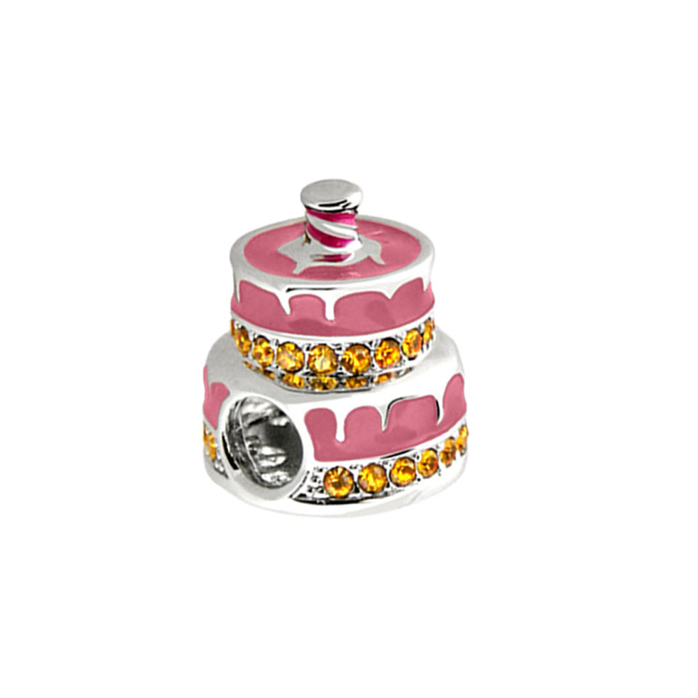 Gabriella Beads Birthday Cake charm pink enamel two-tier with amber crystals Lauren G Adams on Tampa Home & Garden Store