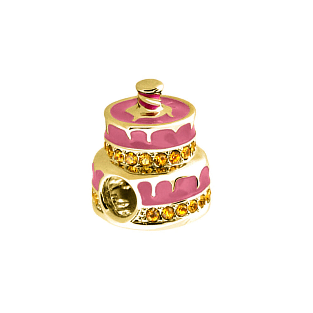 Gabriella Beads Birthday Cake charm gold-tone with pink icing and amber crystals Lauren G Adams on Tampa Home & Garden Store