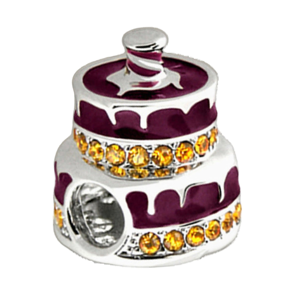 Gabriella Beads Birthday Cake charm pendant purple frosting silver base crystal band on Tampa Home & Garden Store