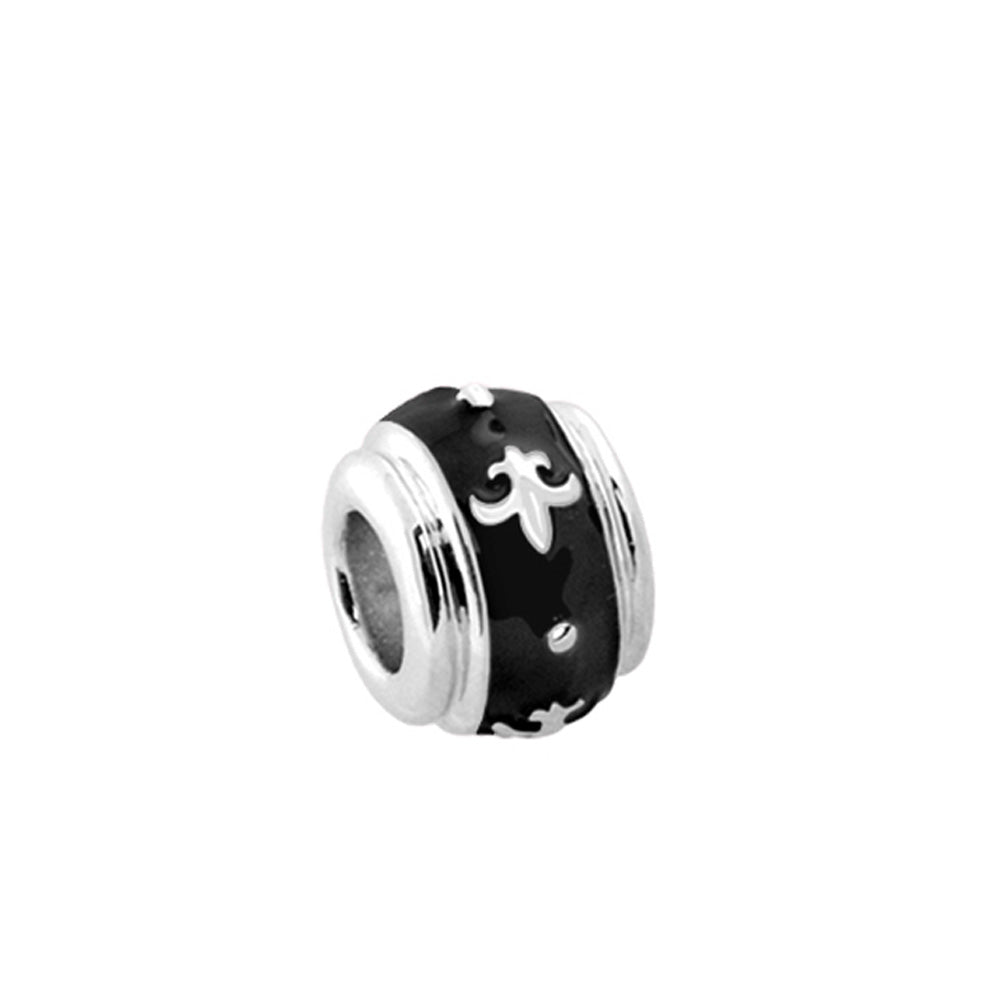 Gabriella Beads Fleur De Lis charm bead in black enamel with silver end caps by Lauren G Adams on Tampa Home & Garden Store