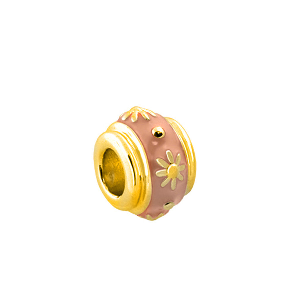 Gabriella Beads Flower charm by Lauren G Adams, gold-tone bead with pink enamel band on Tampa Home & Garden Store