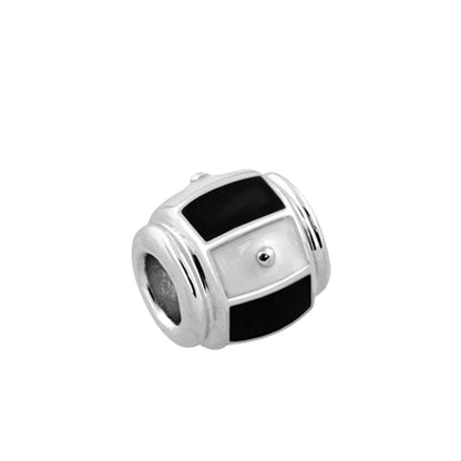 Gabriella Beads Striped charm bead in silver with black enamel panels on Tampa Home & Garden Store
