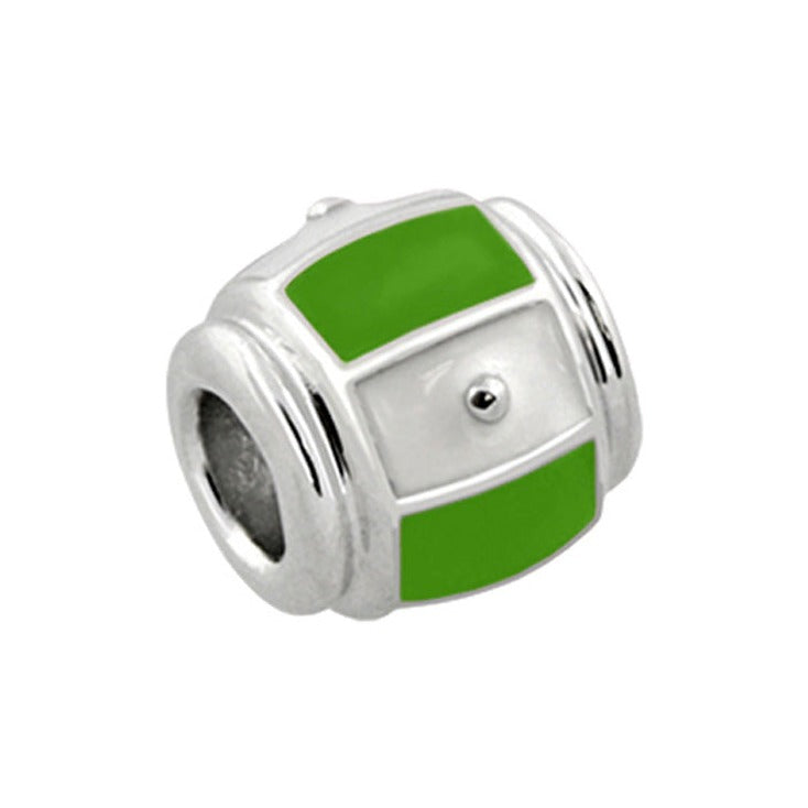 Gabriella Beads Striped charm bead in silver with green enamel stripes by Lauren G Adams on Tampa Home & Garden Store