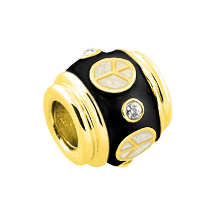 Gabriella Beads Peace Sign charm from Lauren G Adams, gold-tone bead with black enamel on Tampa Home & Garden Store