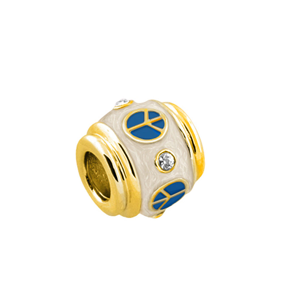 Gabriella Beads Peace Sign charm bead white enamel with blue peace signs, gold-tone ends on Tampa Home & Garden Store