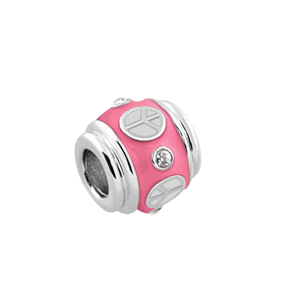 Gabriella Beads Peace Sign bead charm in pink enamel with silver peace symbols and a crystal accent on Tampa Home & Garden Store