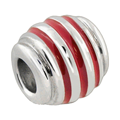 Gabriella Beads Striped bead, red enamel stripes on silver metal Charms & Pendants on Tampa Home & Garden Store