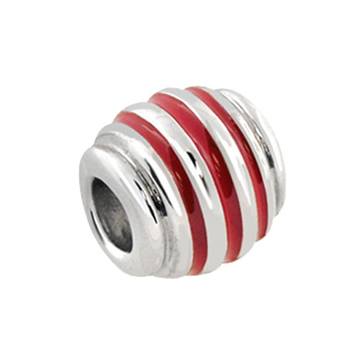 Gabriella Beads Striped charm silver-tone bead with red enamel stripes Lauren G Adams on Tampa Home & Garden Store