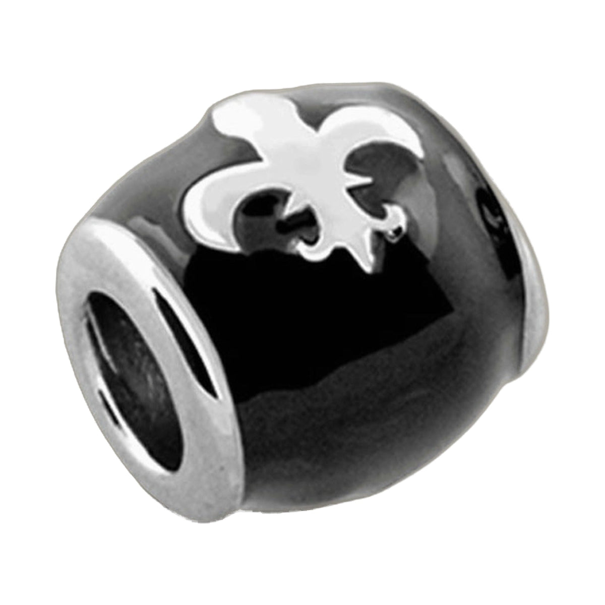 Gabriella Beads Fleur De Lis charm bead in black enamel with white fleur-de-lis design on Tampa Home & Garden Store