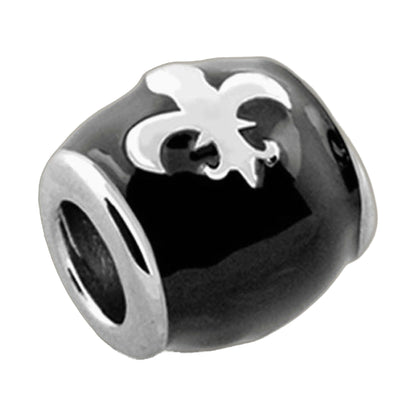 Gabriella Beads Fleur De Lis charm bead in black enamel with white fleur-de-lis design on Tampa Home & Garden Store