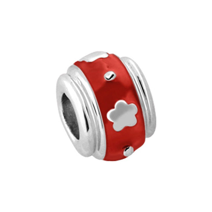 Gabriella Beads Flower charm bead, red enamel with white cloud accents, silver core on Tampa Home & Garden Store