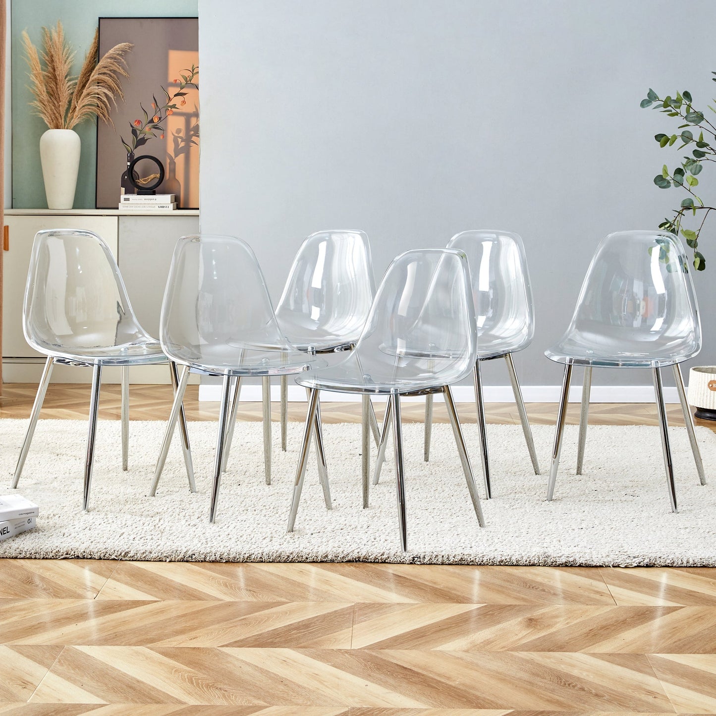 Modern Minimalist Transparent Dining Chair 6-Piece Set: 6 clear acrylic chairs on Tampa Home & Garden Store