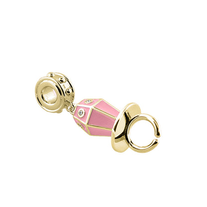 Gabriella Beads Pacifier Charm pink enamel bead with gold-tone setting and crystal accents on Tampa Home & Garden Store