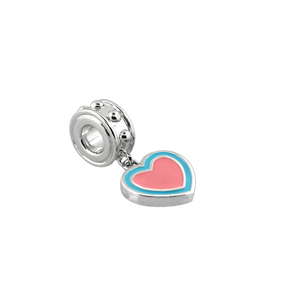 Gabriella Beads Heart Charm silver heart with pink enamel center and blue border Lauren G Adams on Tampa Home & Garden Store