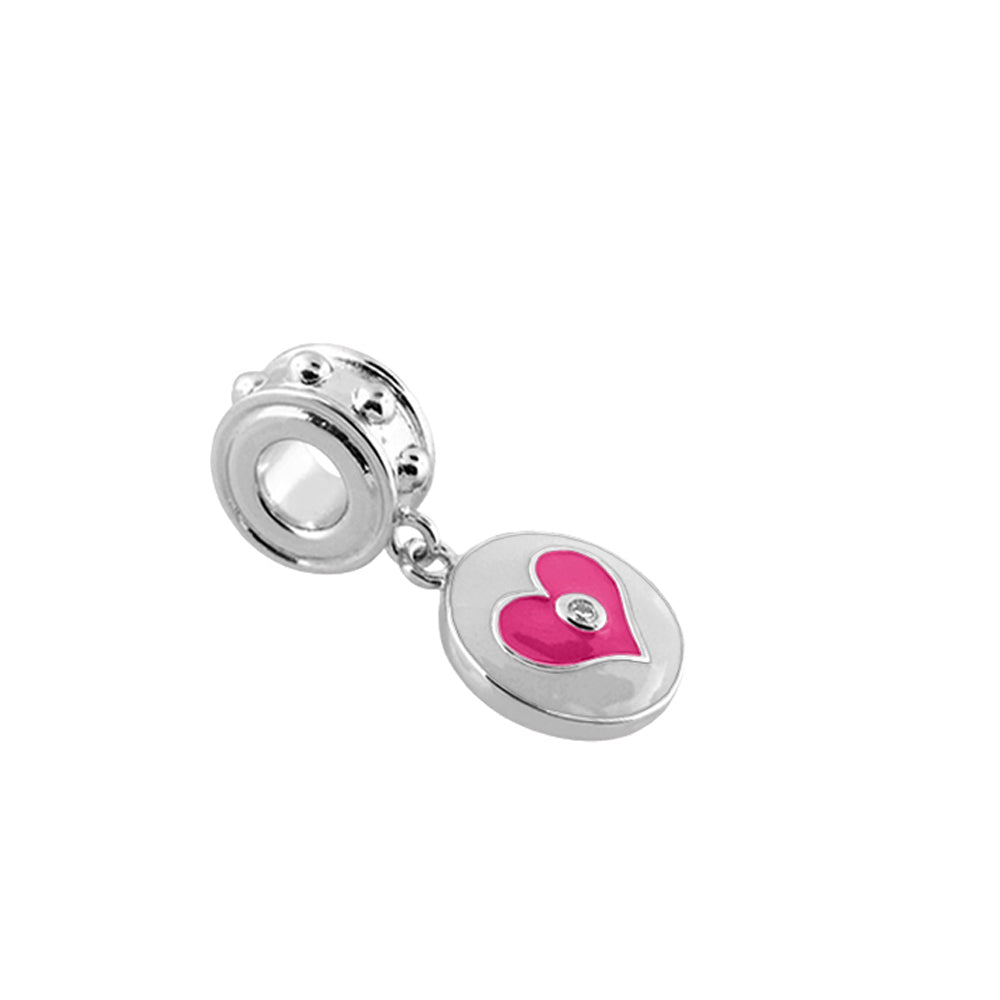 Gabriella Beads Heart Charm, silver disc with pink enamel heart by Lauren G Adams on Tampa Home & Garden Store