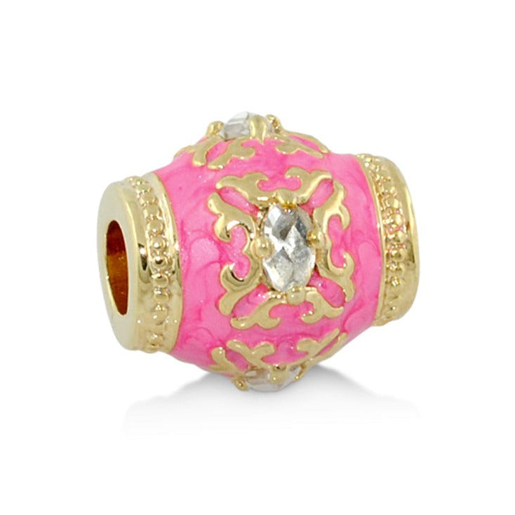 Gabriella Beads Vintage charm by Lauren G Adams in pink enamel with gold filigree on Tampa Home & Garden Store
