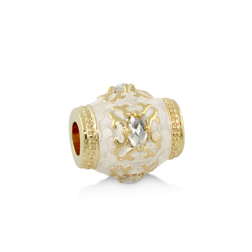 Gabriella Beads Vintage charm by Lauren G Adams, white enamel with gold filigree crystal accents on Tampa Home & Garden Store