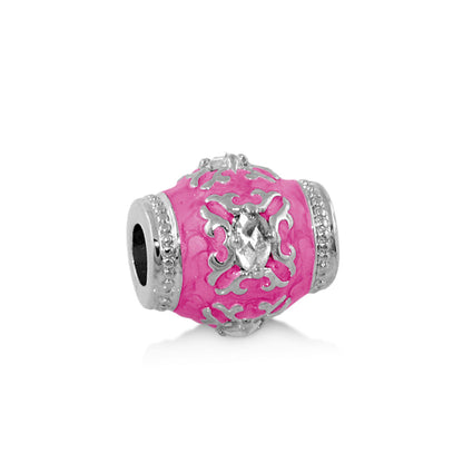 Gabriella Beads Vintage charm bead pink enamel with silver filigree and crystal center on Tampa Home & Garden Store
